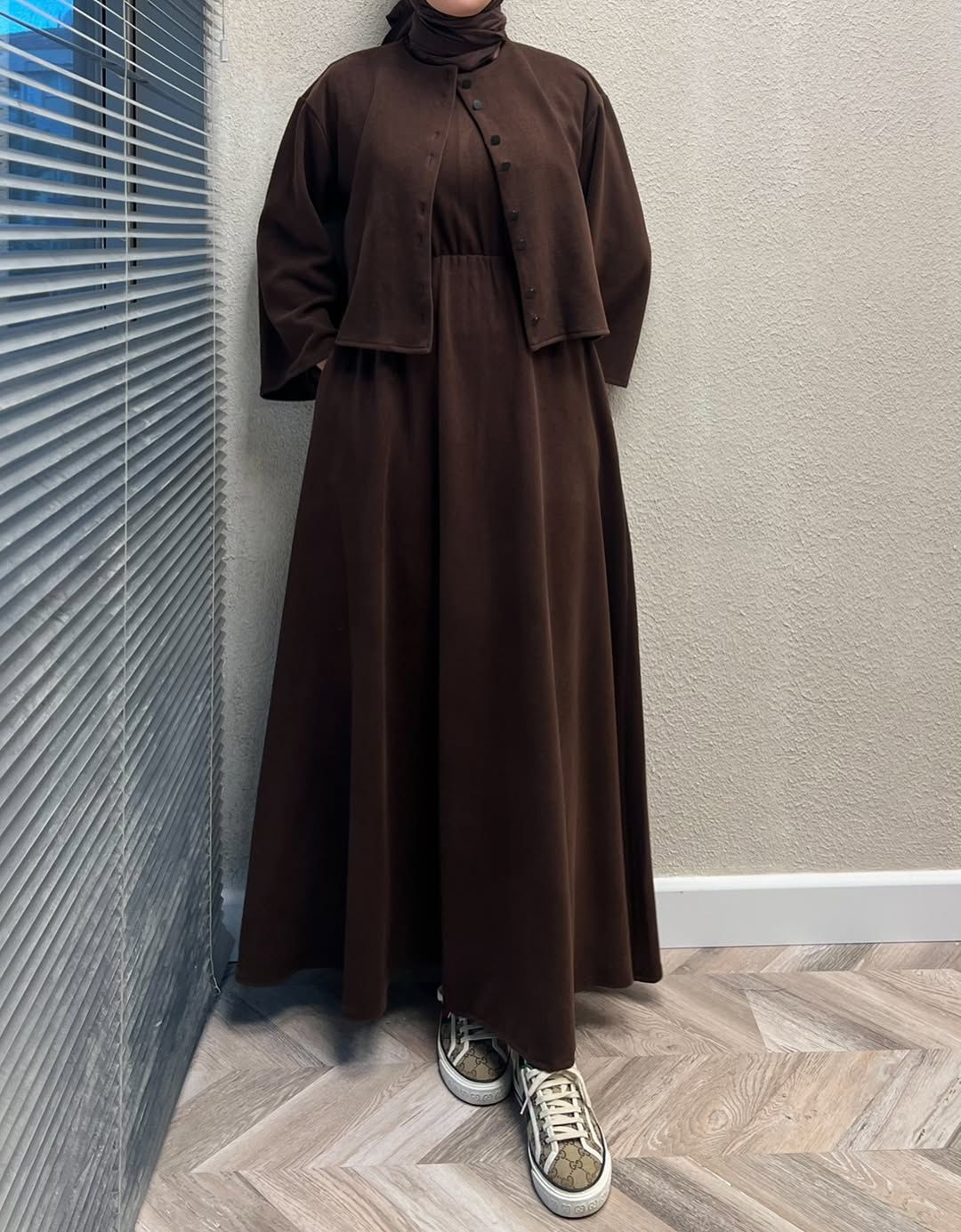 CH 608 - 2 Pcs Winter Outfit Long Frock With Upper Fleece Jacket - SAIMWEAR