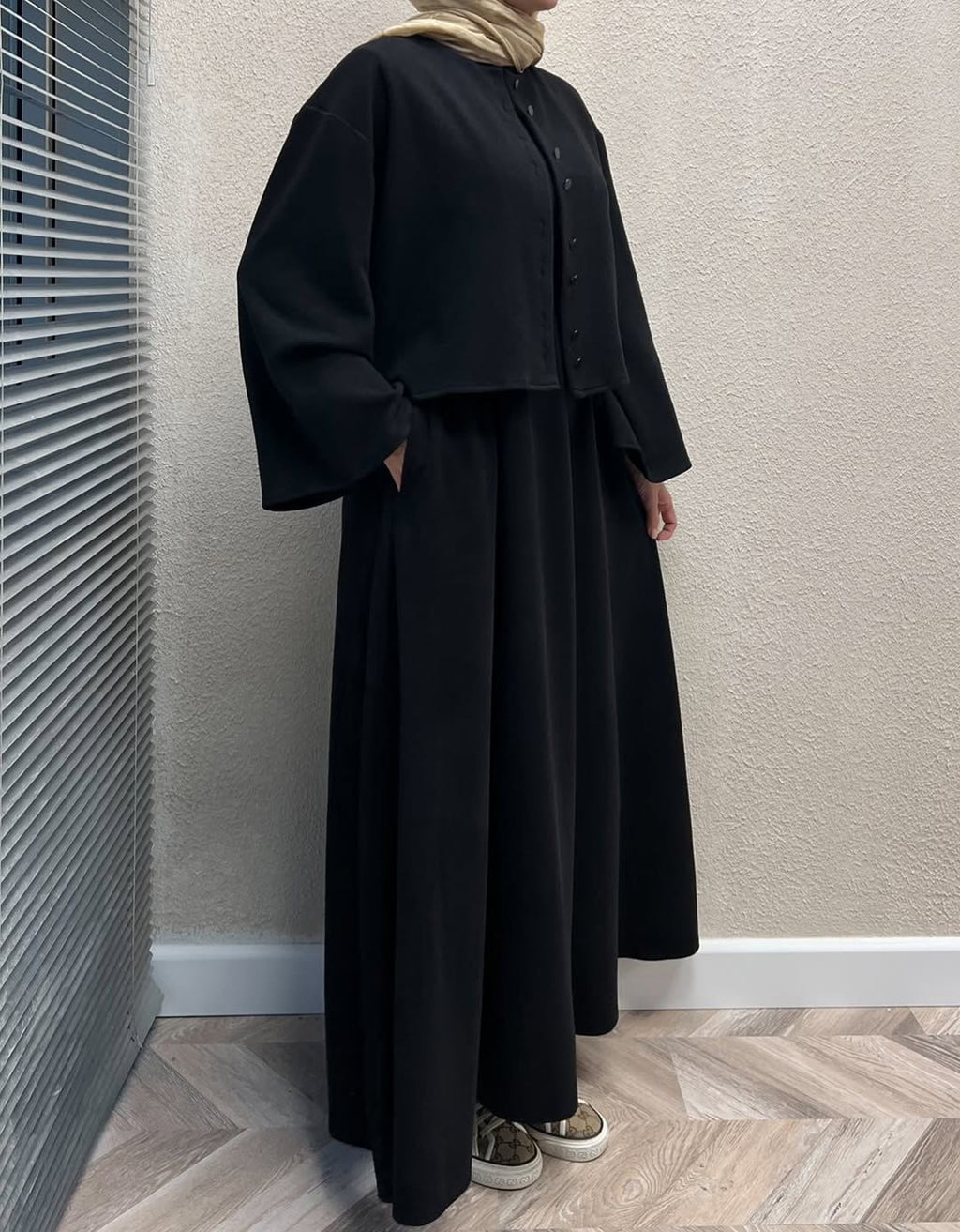 CH 608 - 2 Pcs Winter Outfit Long Frock With Upper Fleece Jacket - SAIMWEAR