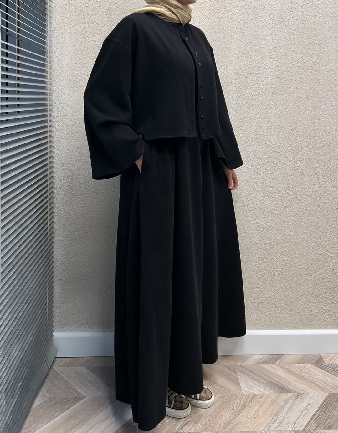 CH 608 - 2 Pcs Winter Outfit Long Frock With Upper Fleece Jacket - SAIMWEAR