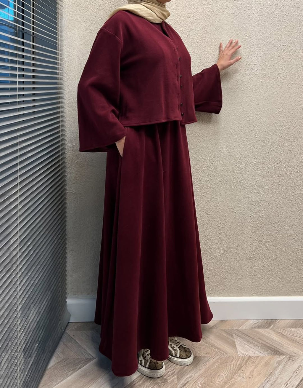 CH 608 - 2 Pcs Winter Outfit Long Frock With Upper Fleece Jacket - SAIMWEAR