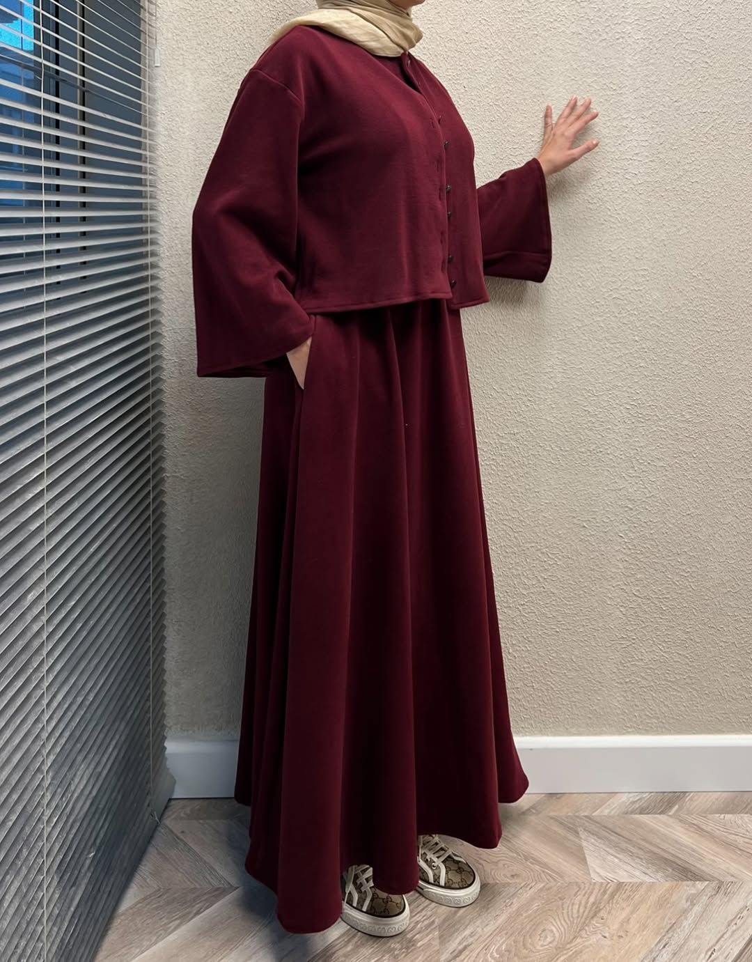CH 608 - 2 Pcs Winter Outfit Long Frock With Upper Fleece Jacket - SAIMWEAR