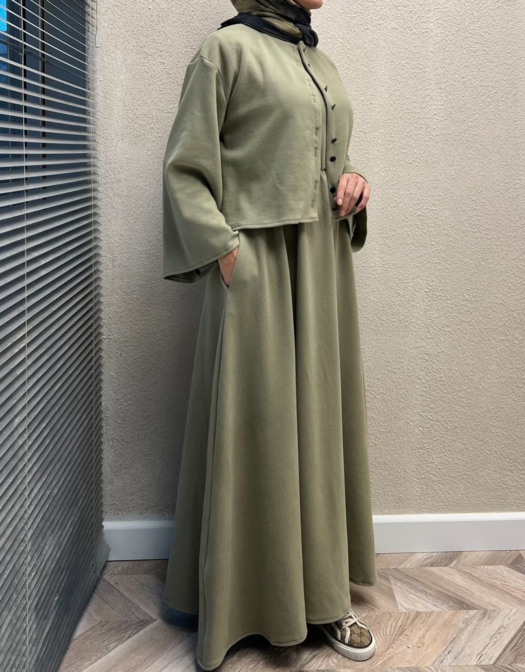 CH 608 - 2 Pcs Winter Outfit Long Frock With Upper Fleece Jacket - SAIMWEAR