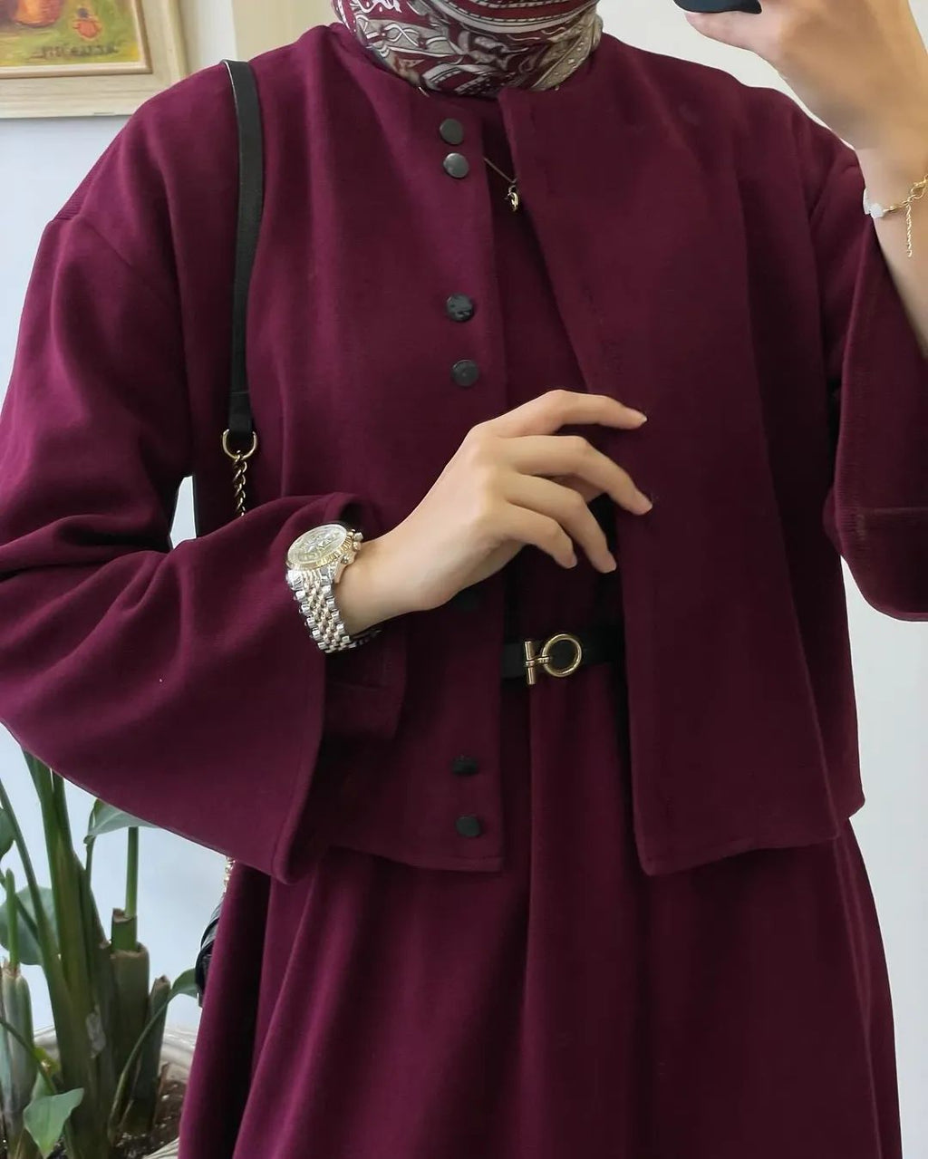 CH 608 - 2 Pcs Winter Outfit Long Frock With Upper Fleece Jacket - SAIMWEAR
