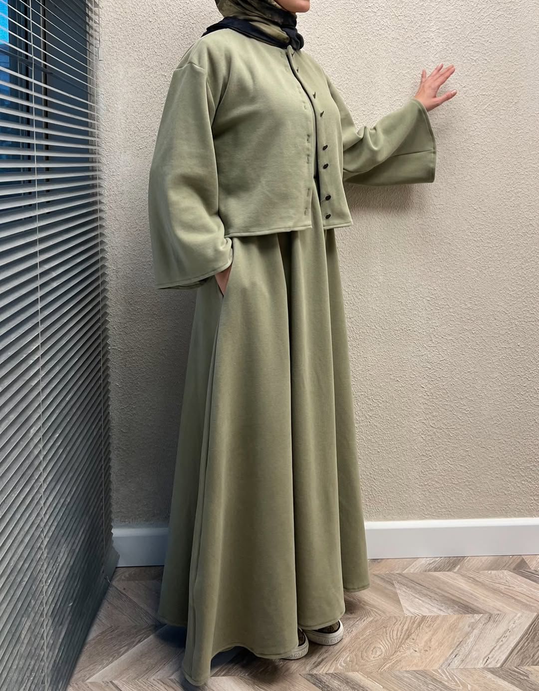 CH 608 - 2 Pcs Winter Outfit Long Frock With Upper Fleece Jacket - SAIMWEAR