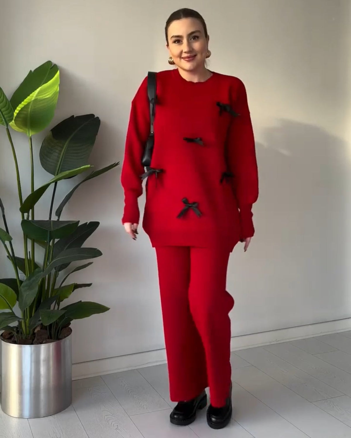 CH 525 Saimwear Bow Style Warm Fleece Wnter Co-ord Set