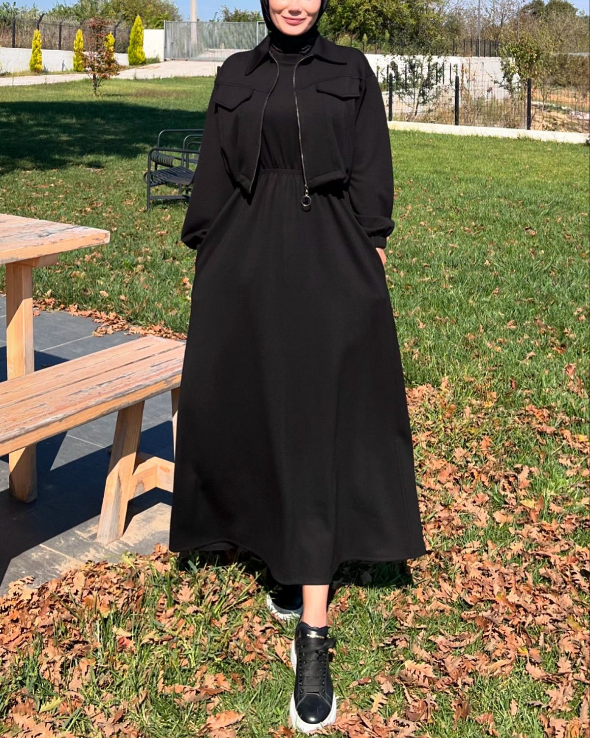 CH 499 Saimwear 2 Pcs Winter Outfit Long Frock With Upper Fleece Jacket