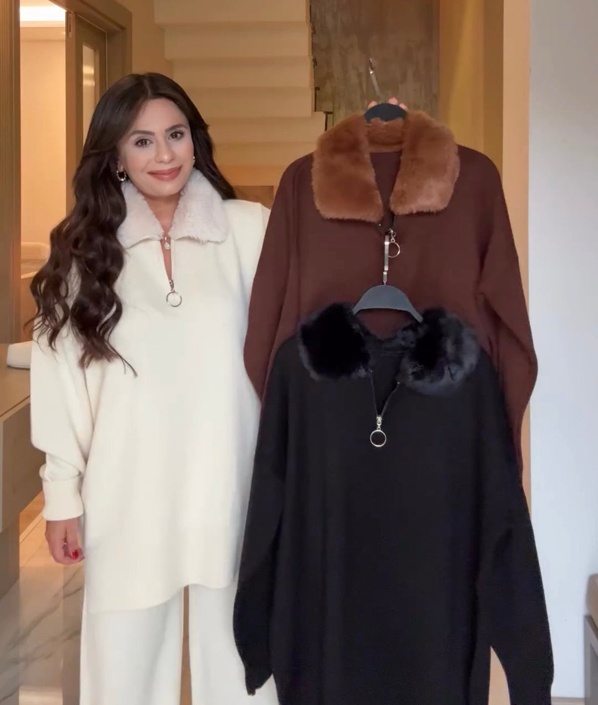 CH 590 - Fur Collar Fleece Co-Ord Set - Saimwear