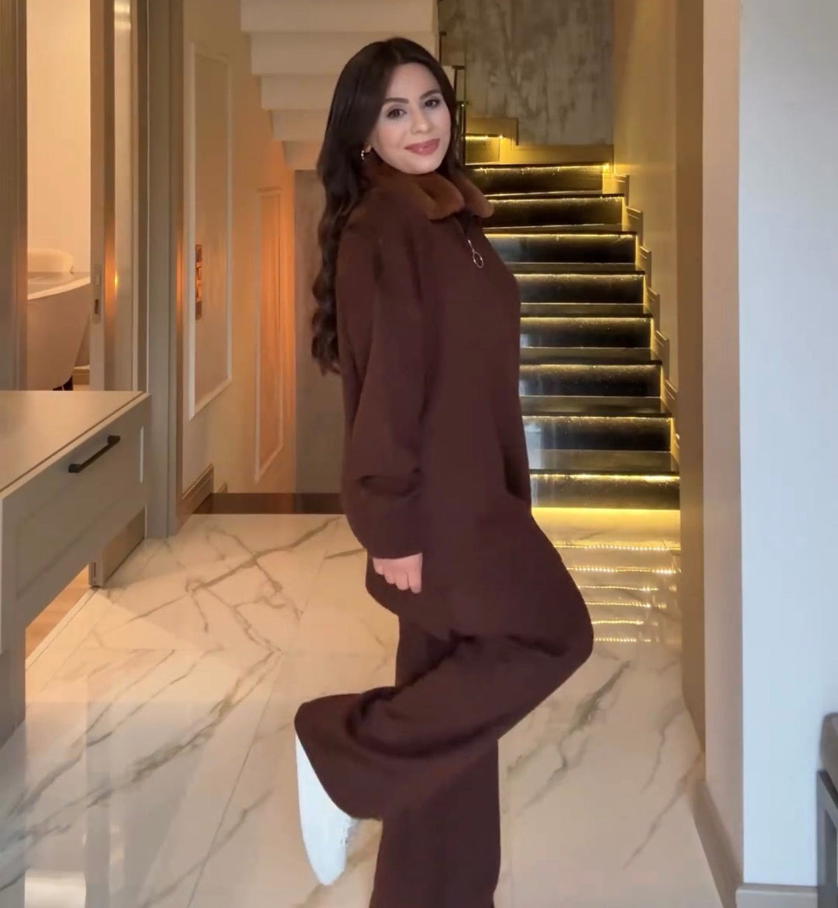 CH 590 - Fur Collar Fleece Co-Ord Set - Saimwear