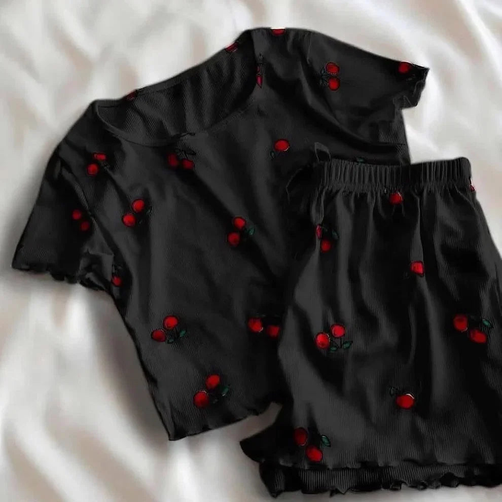 CH 6039 Printed Cherries Top & Boxer Set | Saimwear