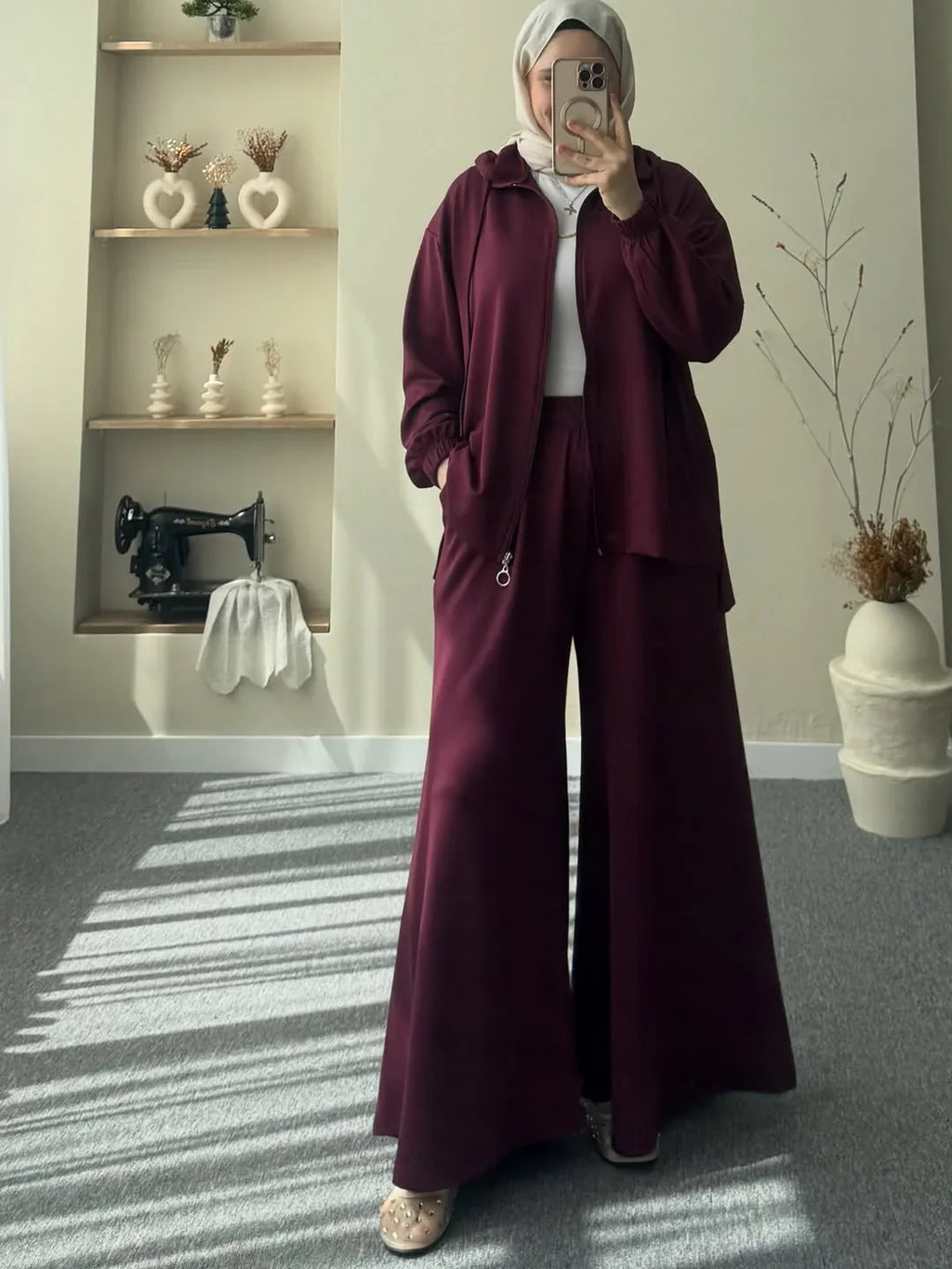 Ch 603 - Full Coverage Relaxed Fit Hoodie and Extra Wide-Leg Bottom Over Size Co ord Set -Saimwear