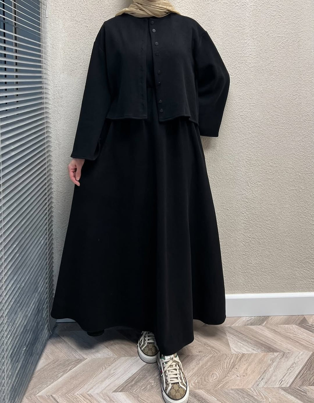 CH 608 - 2 Pcs Winter Outfit Long Frock With Upper Fleece Jacket - SAIMWEAR