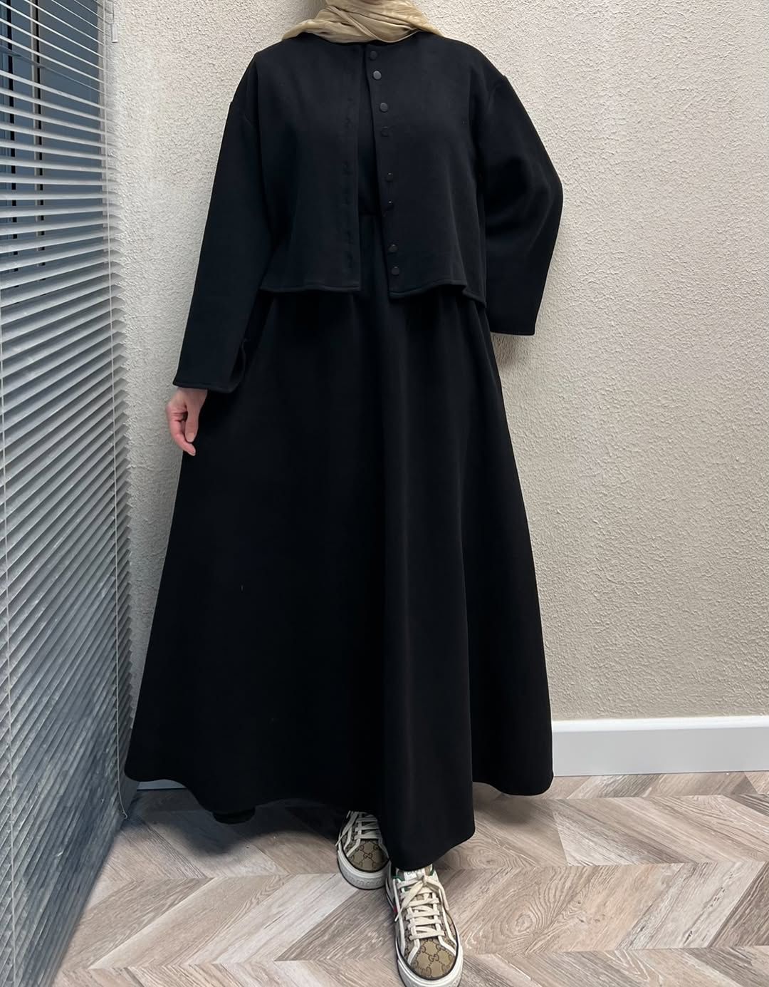 CH 608 - 2 Pcs Winter Outfit Long Frock With Upper Fleece Jacket - SAIMWEAR