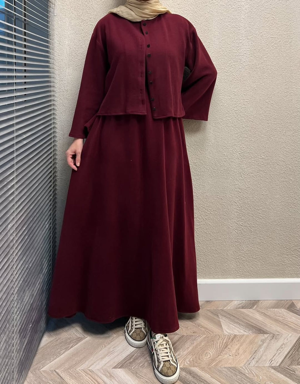 CH 608 - 2 Pcs Winter Outfit Long Frock With Upper Fleece Jacket - SAIMWEAR