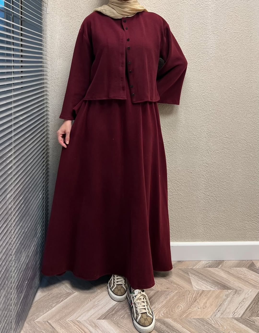 CH 608 - 2 Pcs Winter Outfit Long Frock With Upper Fleece Jacket - SAIMWEAR